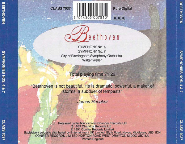 Ludwig van Beethoven, City Of Birmingham Symphony Orchestra, Walter Weller : Symphony No. 4 / Symphony No. 7 (CD, RE)