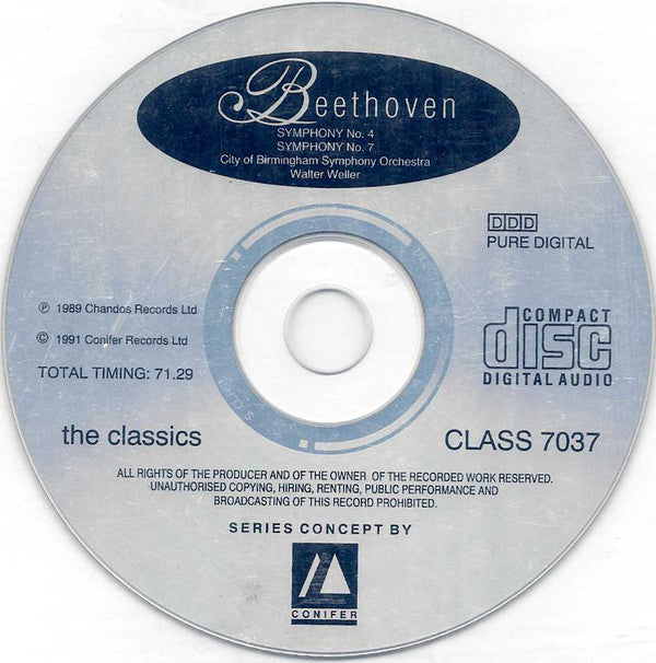 Ludwig van Beethoven, City Of Birmingham Symphony Orchestra, Walter Weller : Symphony No. 4 / Symphony No. 7 (CD, RE)