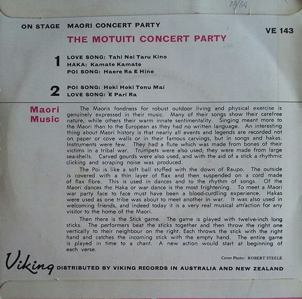 The Motuiti Concert Party : Maori Concert Party (7", EP, Mono)