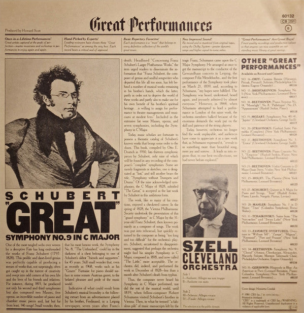 Franz Schubert, George Szell, The Cleveland Orchestra : "Great" Symphony No. 9 In C-Major (LP, Album)