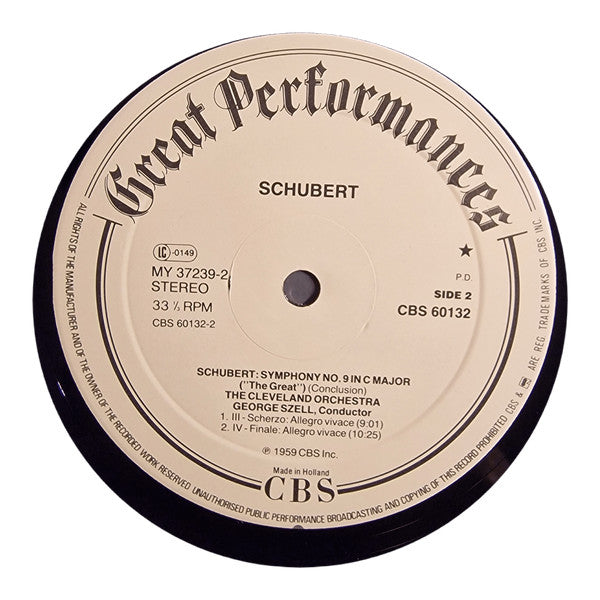 Franz Schubert, George Szell, The Cleveland Orchestra : "Great" Symphony No. 9 In C-Major (LP, Album)