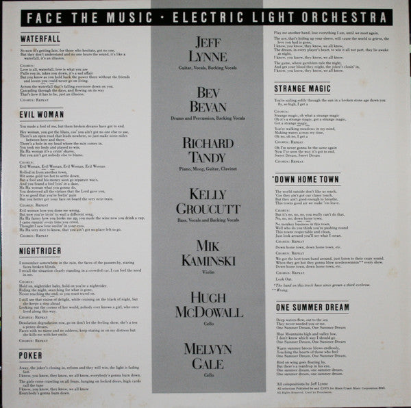 Electric Light Orchestra : Face The Music (LP, Album, RE)