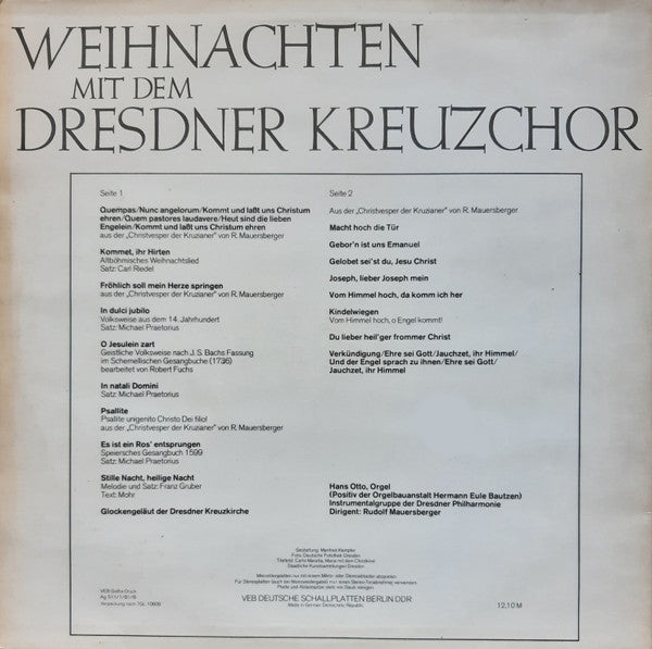 Dresdner Kreuzchor : Weihnachten Mit Dem Dresdner Kreuzchor (LP, Blu)