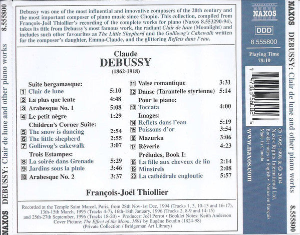 Claude Debussy, François-Joël Thiollier : Clair De Lune And Other Piano Favourites (CD, Comp)
