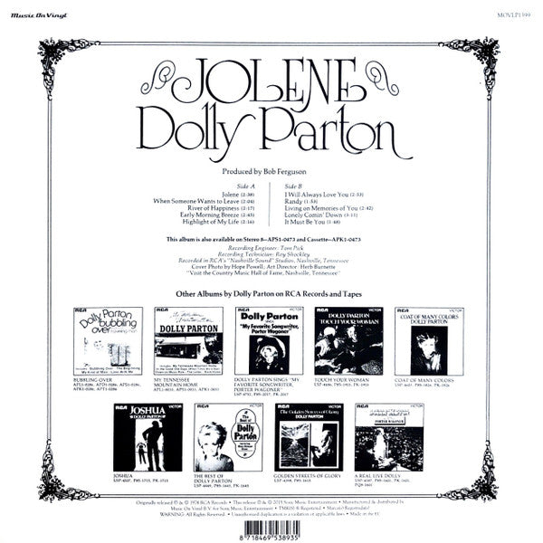 Dolly Parton : Jolene (LP, Album, RE, 180)