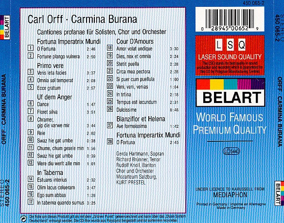Carl Orff, Der Mozarteumchor Salzburg Und Das Mozarteum Orchester Salzburg : Carmina Burana (CD, Album)