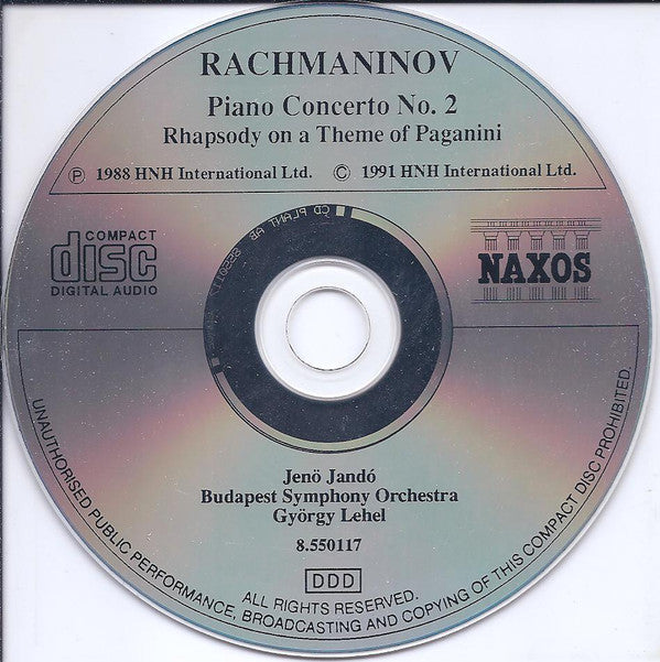 Sergei Vasilyevich Rachmaninoff, Jenö Jandó, Budapest Symphony Orchestra, György Lehel : Piano Concerto No. 2 • Rhapsody On A Theme Of Paganini (CD, Album, RE)