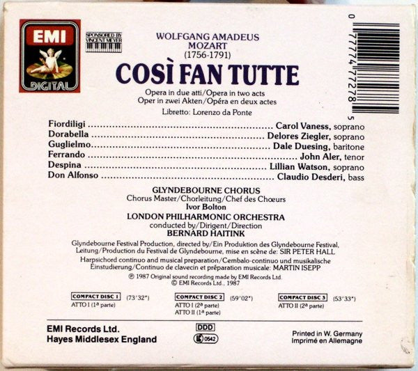 Wolfgang Amadeus Mozart - Glyndebourne Festival Chorus, London Philharmonic Orchestra Conducted by Bernard Haitink : Così Fan Tutte (3xCD, Album)