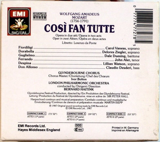 Wolfgang Amadeus Mozart - Glyndebourne Festival Chorus, London Philharmonic Orchestra Conducted by Bernard Haitink : Così Fan Tutte (3xCD, Album)