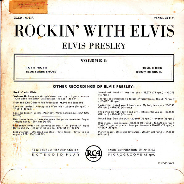 Elvis Presley : Rockin' With Elvis (Volume I) (7", EP)