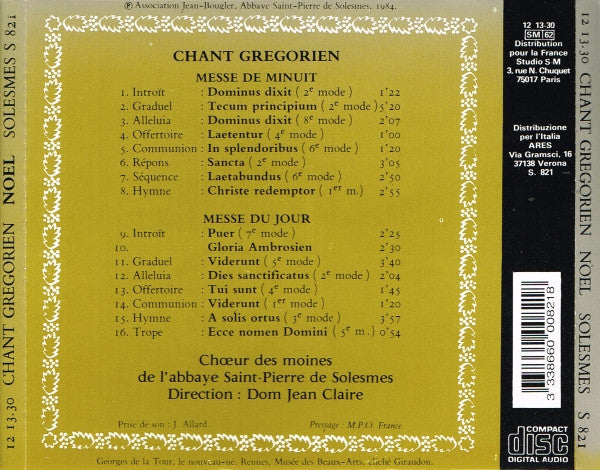 Chœur Des Moines De L'Abbaye Saint-Pierre De Solesmes Direction: Dom Jean Claire : Noël: Messe De Minuit - Messe Du Jour (CD, Album, RE)