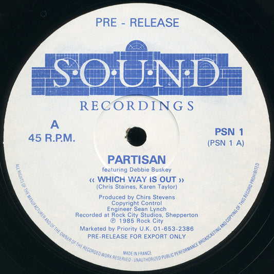 Partisan (6) , Featuring Debbie Buskey : Which Way Is Out (12", Single, Promo)
