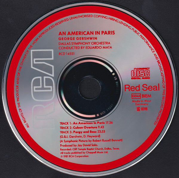 George Gershwin, Eduardo Mata, Dallas Symphony Orchestra : An American In Paris, Porgy And Bess: A Symphonic Picture, Cuban Overture. (CD)
