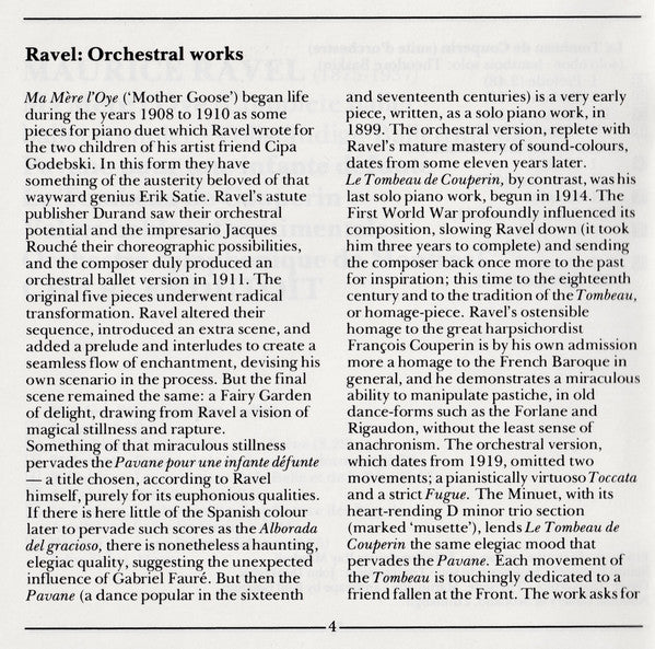 Maurice Ravel, Orchestre Symphonique De Montréal, Charles Dutoit : Ma Mère L'Oye - Pavane Pour Une Infante Défunte - Le Tombeau De Couperin - Valses Nobles Et Sentimentales (CD)