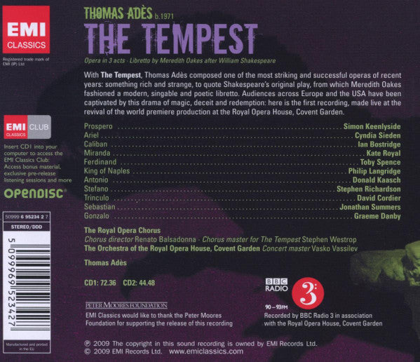 Thomas Adès - Simon Keenlyside, Cyndia Sieden, Ian Bostridge, Kate Royal, Toby Spence, Philip Langridge, Chorus Of The Royal Opera House, Covent Garden, Orchestra Of The Royal Opera House, Covent Garden, Thomas Adès : The Tempest (2xCD, Album)