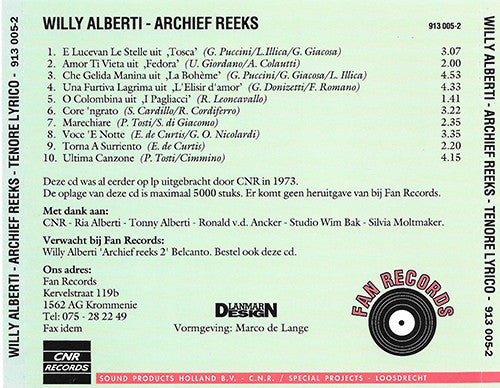 Willy Alberti : Tenore Lyrico - De Archief Reeks Deel 1 (CD, Album)