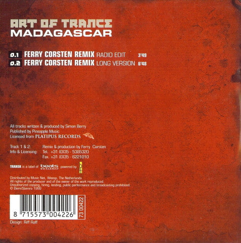 Art Of Trance : Madagascar (CD, Single)