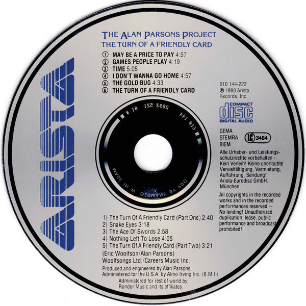 The Alan Parsons Project : The Turn Of A Friendly Card (CD, Album, RE, RP)