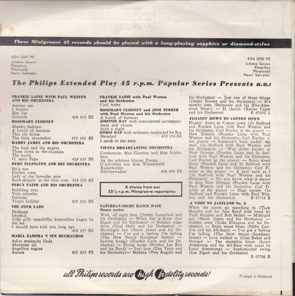 Juliette Gréco - Patachou - Mouloudji - Henri Salvador : Romance - Tire L'Aguille "Lai" "Lai" "Lai" - Elle S'Appelait Marie - L'Abeille Et Le Papillon (7", EP, Comp, Mono)