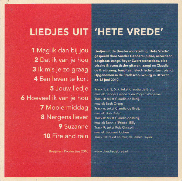 Claudia de Breij : Wat Ik Zeker Weet (Liedjes Uit "Hete Vrede") (CD, Album)