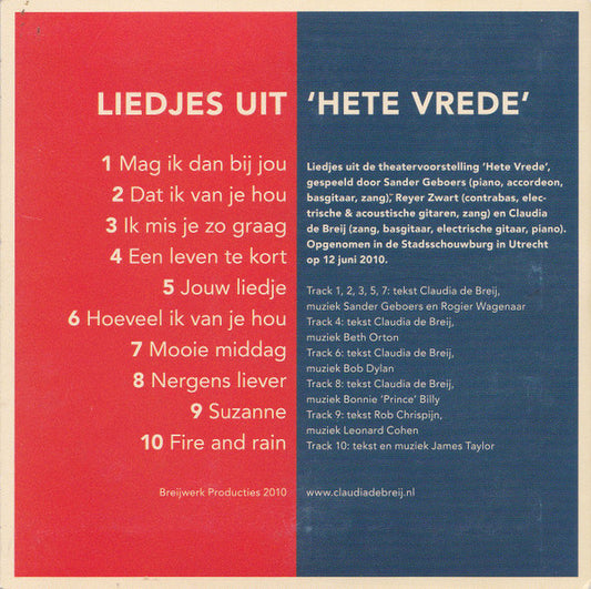 Claudia de Breij : Wat Ik Zeker Weet (Liedjes Uit "Hete Vrede") (CD, Album)