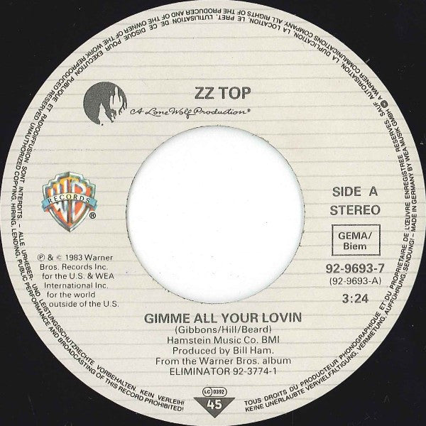 ZZ Top : Gimme All Your Lovin' (7", Single)