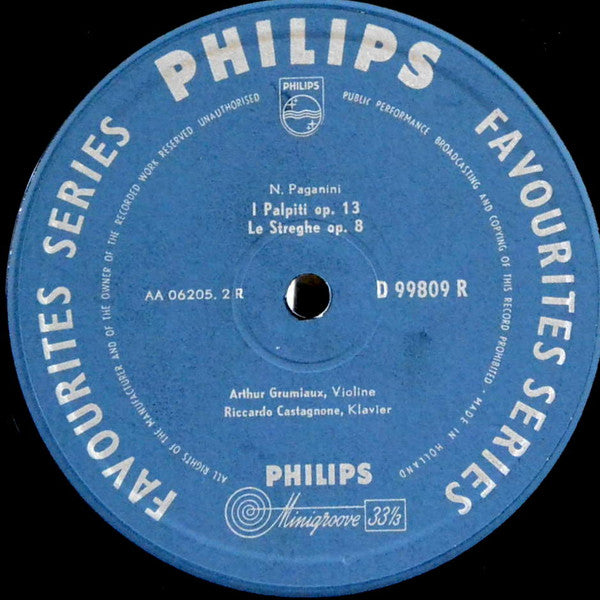 Fritz Kreisler / Niccolò Paganini - Arthur Grumiaux, Riccardo Castagnone : Liebesleid; Liebesfreud; Schön Rosmarin; Caprice Viennois; Tambourin Chinois; I Palpiti; Le Streghe (10", Mono)