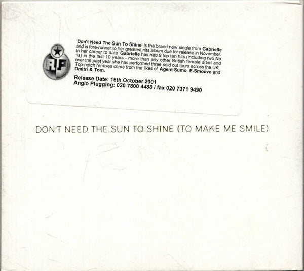 Gabrielle : Don't Need The Sun To Shine (To Make Me Smile) (CD, Single, Promo)