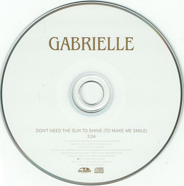 Gabrielle : Don't Need The Sun To Shine (To Make Me Smile) (CD, Single, Promo)