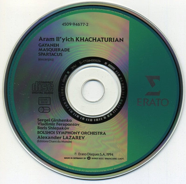 Aram Khatchaturian, Bolshoi Theatre Orchestra, Alexander Lazarev : Gayaneh (Sabre Dance) / Spartacus / Masquerade (Excerpts) (CD, Album)
