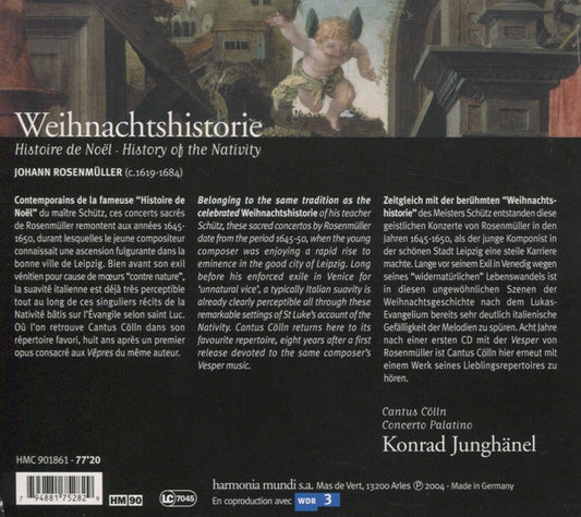 Johann Rosenmüller, Cantus Cölln, Concerto Palatino, Konrad Junghänel : Weihnachtshistorie (Histoire De Noël • History Of The Nativity) (CD, Album)