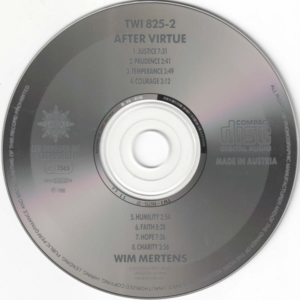 Wim Mertens : After Virtue (CD, Album, RP)