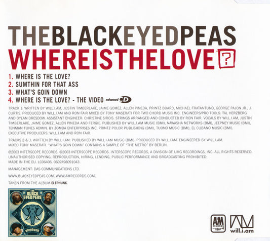 Black Eyed Peas : Where Is The Love? (CD, Maxi, Enh)