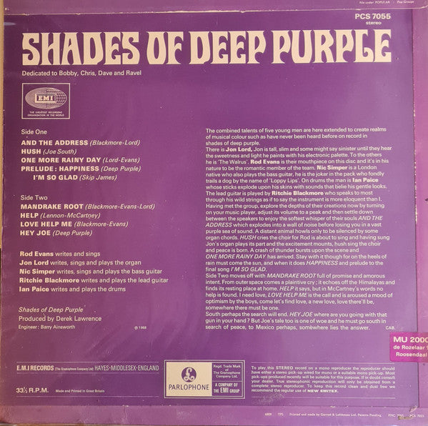 Deep Purple : Shades Of Deep Purple (LP, Album, RP)