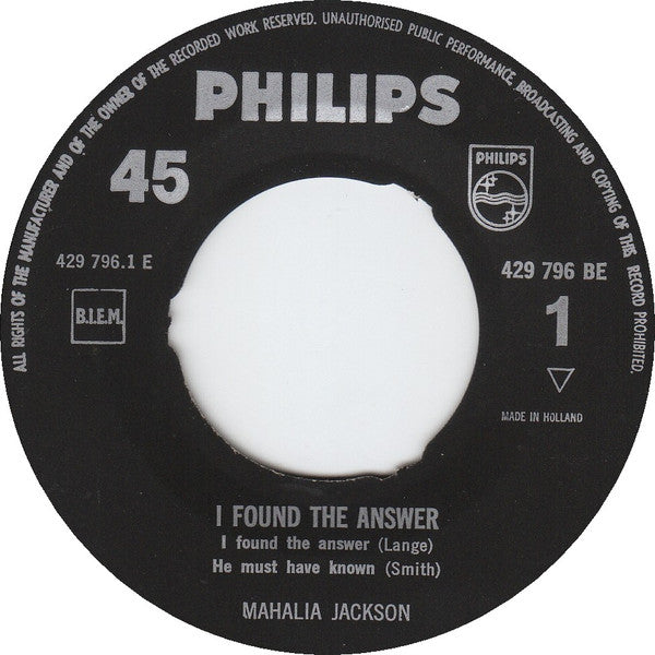 Mahalia Jackson : I Found The Answer (7", EP)