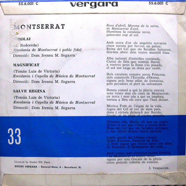 Escolanía De Montserrat : Virolai / Salve  (7", Single)