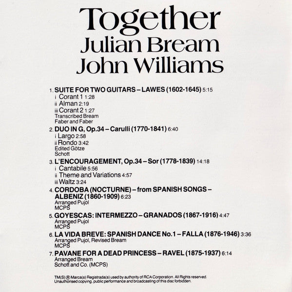 Julian Bream, John Williams (7) : Together (CD, Album, RE)