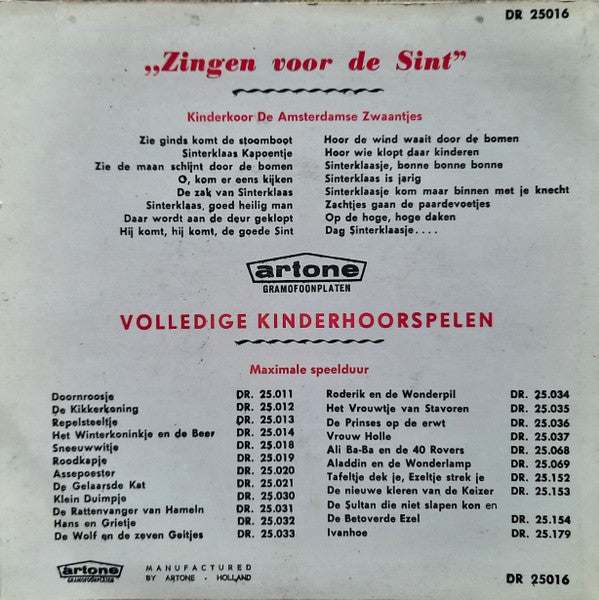 De Amsterdamse Zwaantjes : Zingen Voor De Sint (7", EP)