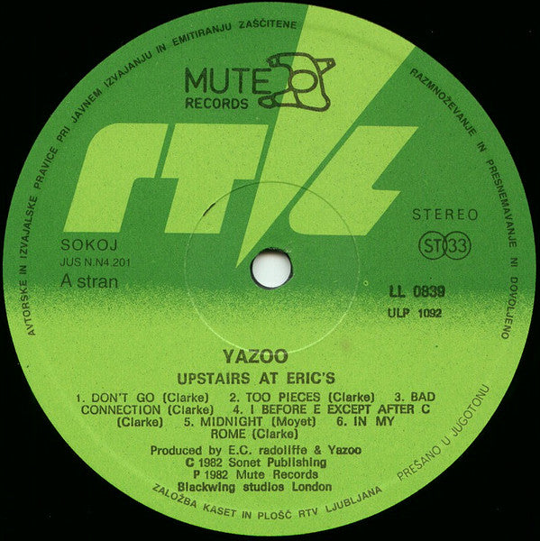 Yazoo : Upstairs At Eric's (LP, Album, RE)