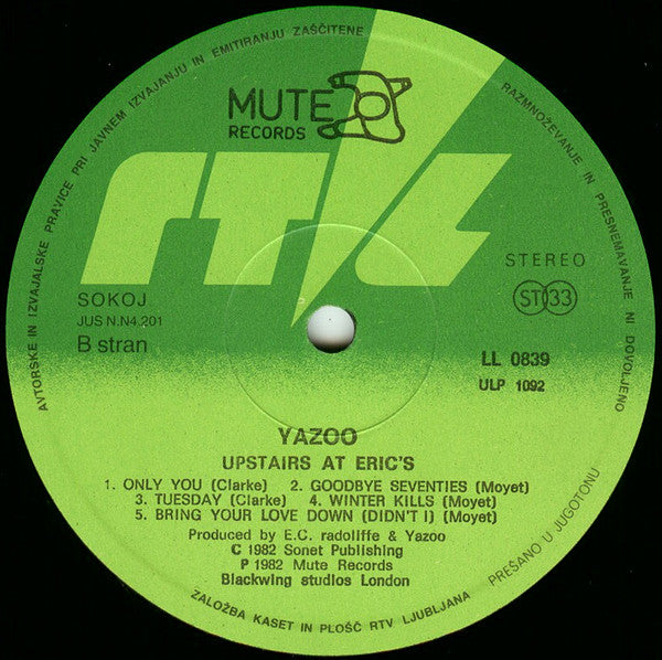 Yazoo : Upstairs At Eric's (LP, Album, RE)