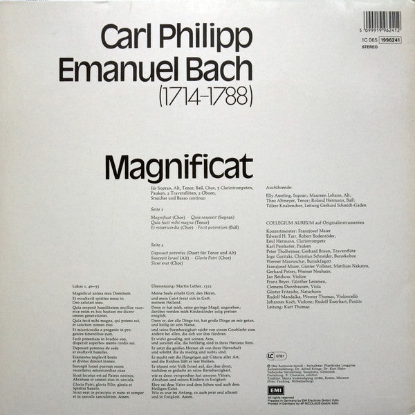 Carl Philipp Emanuel Bach : Magnificat (LP, Album, RP, Gat)