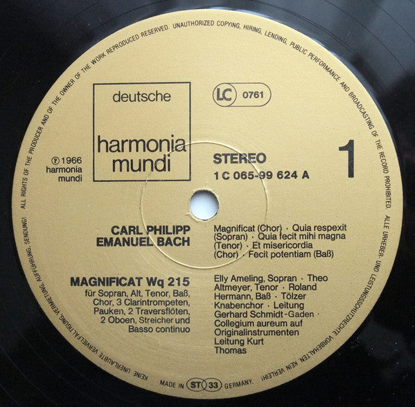 Carl Philipp Emanuel Bach : Magnificat (LP, Album, RP, Gat)