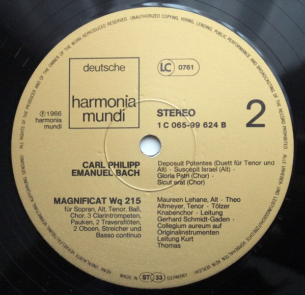 Carl Philipp Emanuel Bach : Magnificat (LP, Album, RP, Gat)