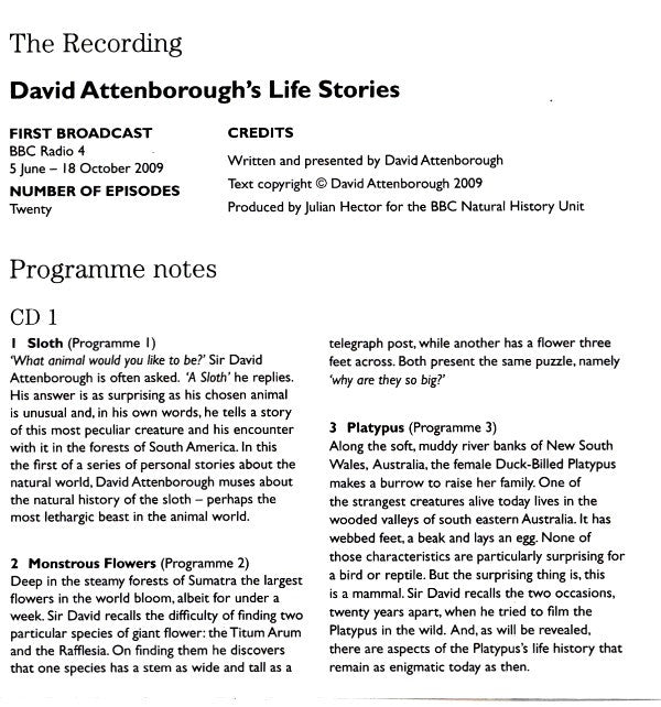 David Attenborough : Life Stories (3xCD)