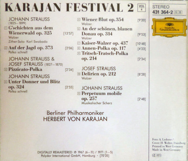 Johann Strauss Jr. & Josef Strauß - Berliner Philharmoniker / Herbert von Karajan : Karajan Festival 2 Vol 4 (Johann & Josef Strauss) (CD, Comp, RM)