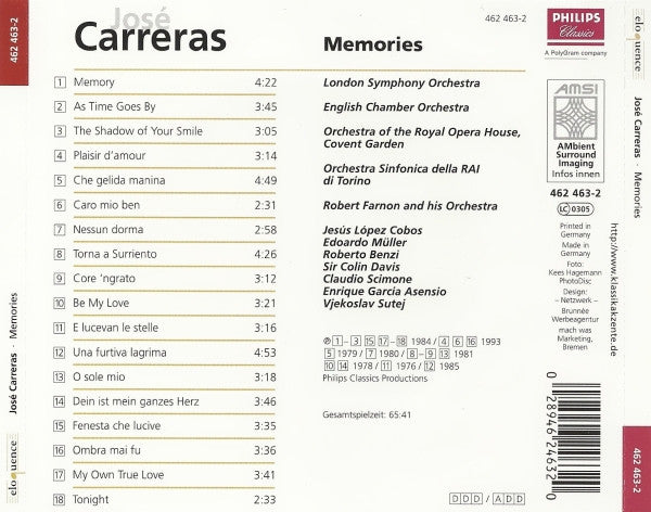 José Carreras : Memories (CD, Comp)