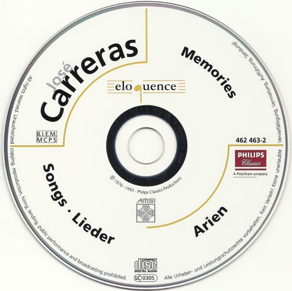 José Carreras : Memories (CD, Comp)