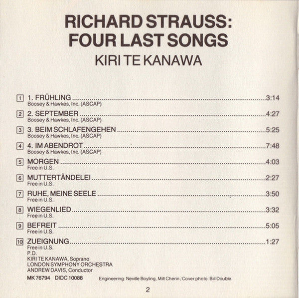 Kiri Te Kanawa, Richard Strauss, Andrew Davis, London Symphony Orchestra : Four Last Songs / Orchestral Songs (CD, RE)