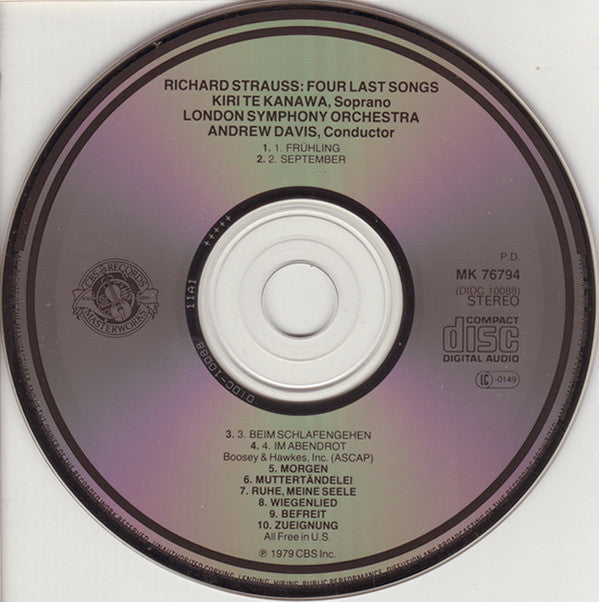 Kiri Te Kanawa, Richard Strauss, Andrew Davis, London Symphony Orchestra : Four Last Songs / Orchestral Songs (CD, RE)