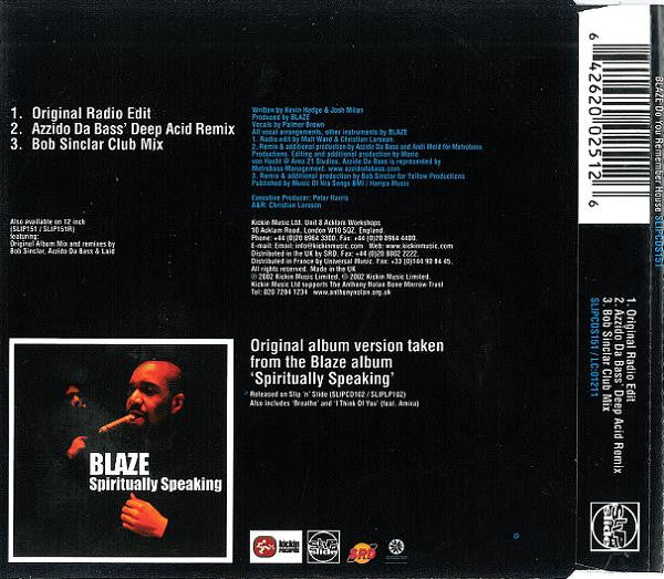 Blaze Featuring Palmer Brown : Do You Remember House? (CD, Single)